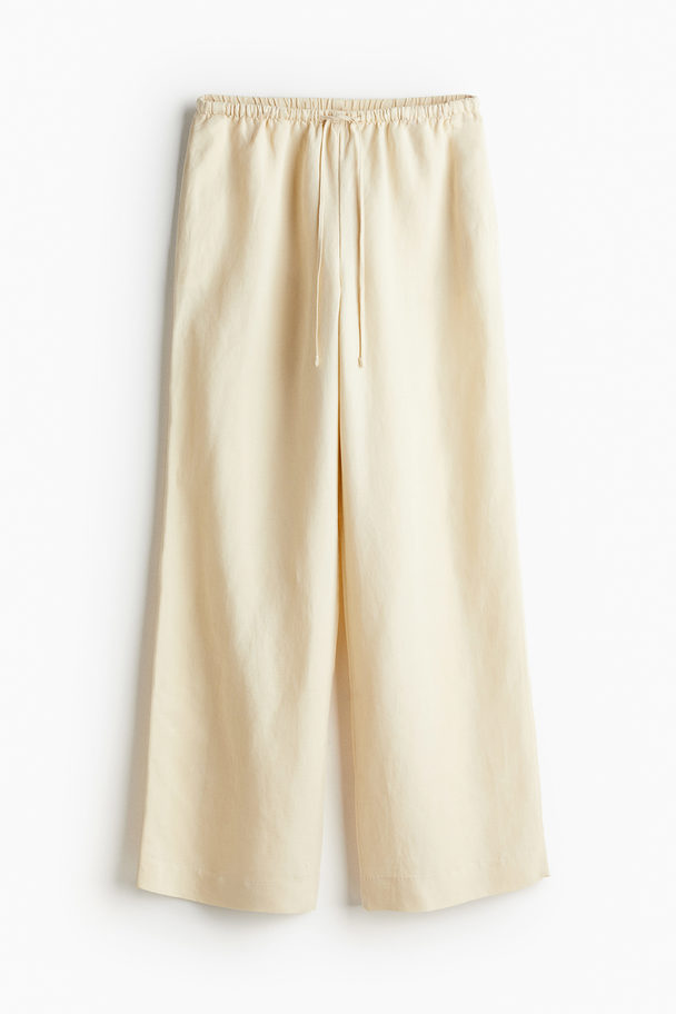 H&M Linen-blend Trousers Pale Yellow