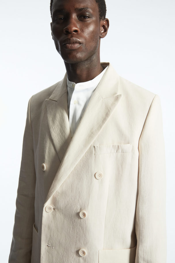 COS Double-breasted Linen Blazer Off-white
