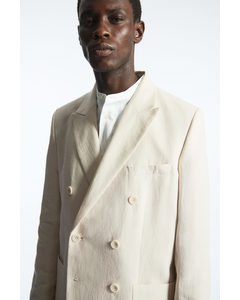 Double-breasted Linen Blazer Off-white