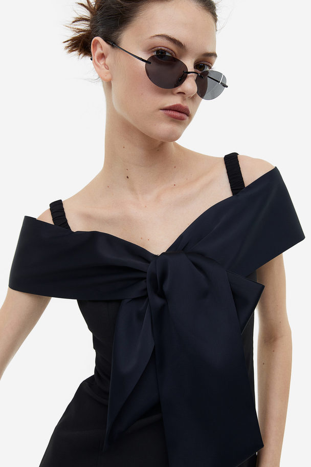 H&M Bow-detail Off-the-shoulder Dress Black