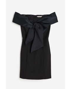 Bow-detail Off-the-shoulder Dress Black