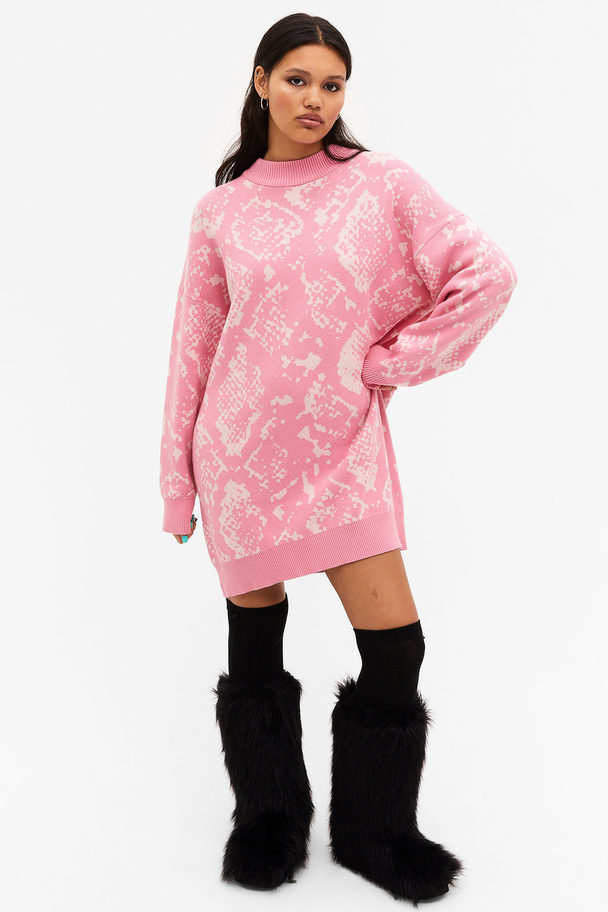 Monki Soft Oversized Knit Dress Pink Snake