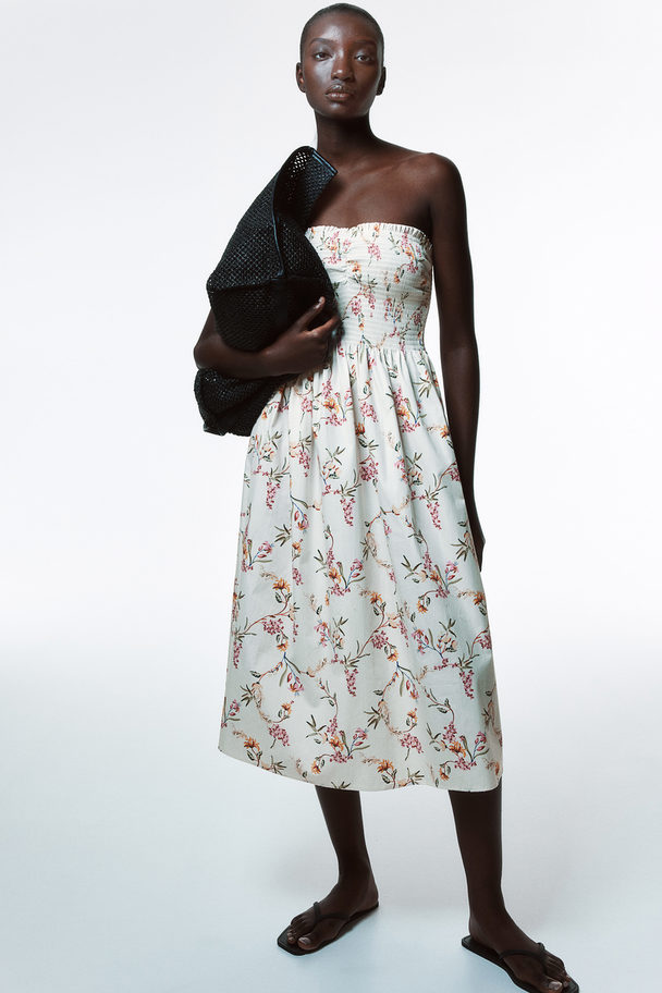 H&M Smock-topped Dress Cream/floral