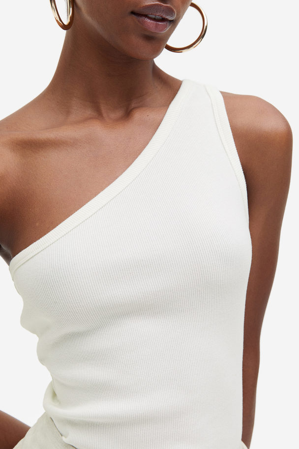 H&M Geripptes One-Shoulder-Shirt Weiß