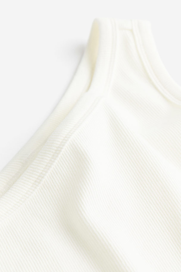 H&M Geripptes One-Shoulder-Shirt Weiß