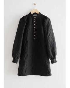 Buttoned Jacquard Mini Dress Black