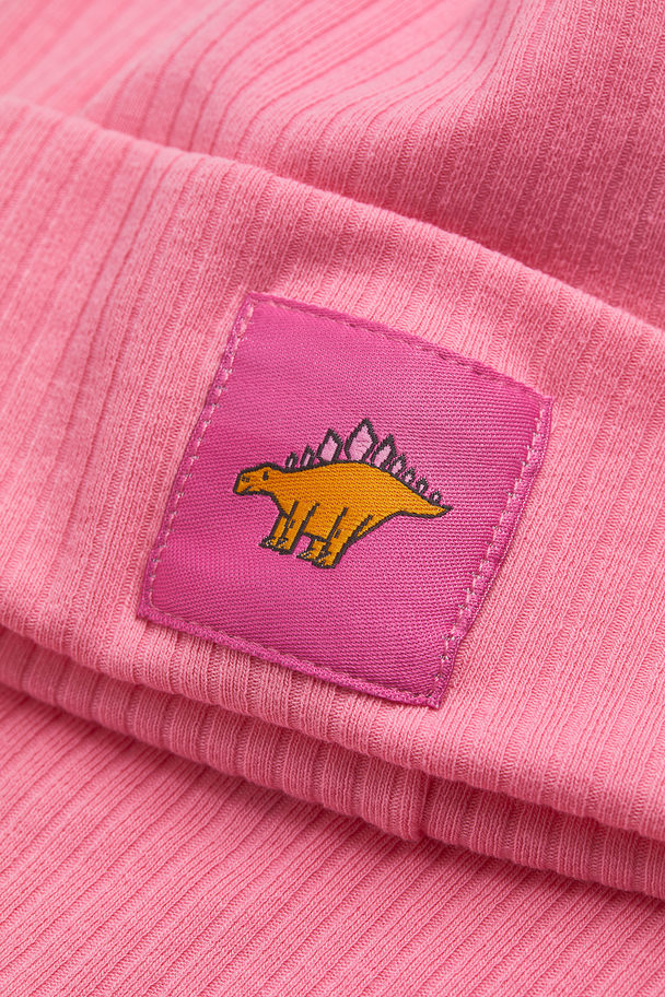 H&M 2-piece Appliquéd Ribbed Set Pink/dinosaur