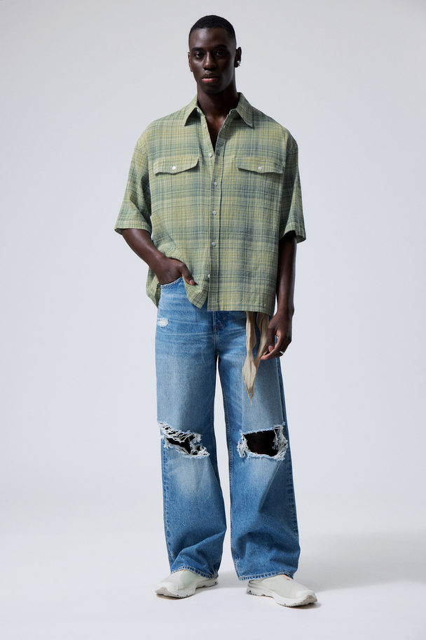 Weekday Oversized Checked Short Sleeve Shirt Dusty Green Check