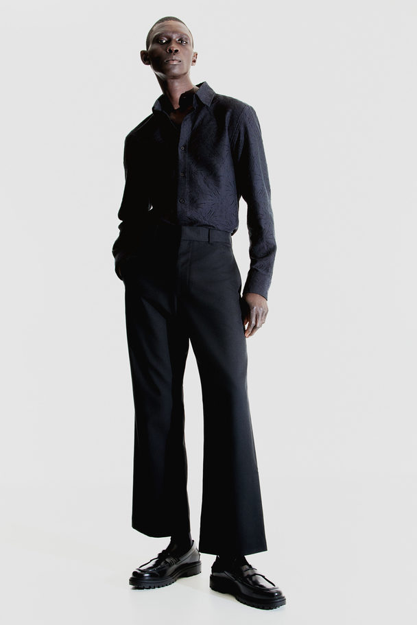 H&M Overhemd Met Kanten Look - Regular Fit Zwart/bloemen