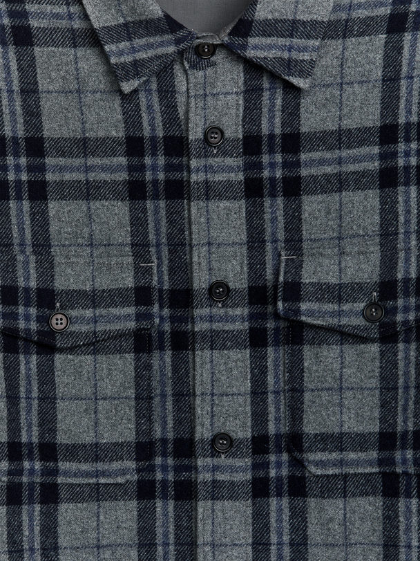 ARKET Wool Blend Overshirt Grey/dark Blue