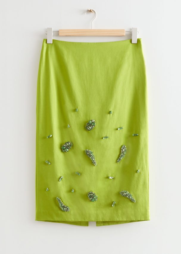 & Other Stories Low Waist Rhinestone Midi Skirt Lime