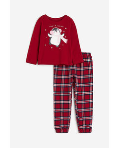Bedruckter Pyjama Rot/Kariert