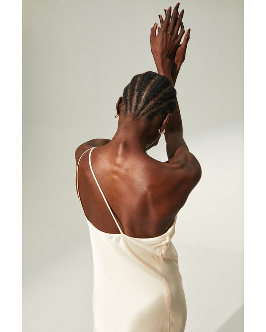H&M One-shoulder Slip Dress Light Beige