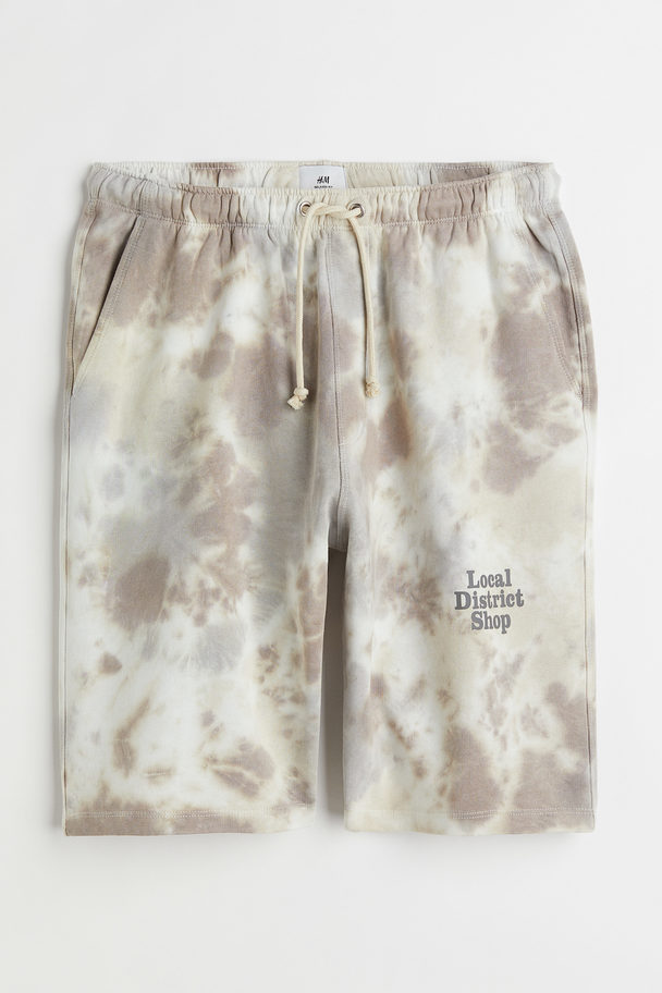 H&M Relaxed Fit Patterned Cotton Shorts Greige/tie-dye