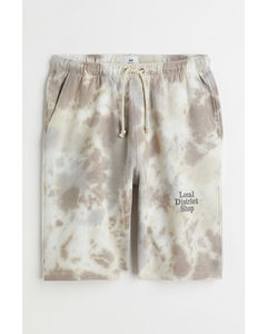 Relaxed Fit Patterned Cotton Shorts Greige/tie-dye
