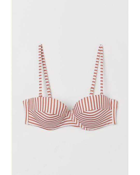 H&M Balconette Bikini Top Old Rose/white Striped
