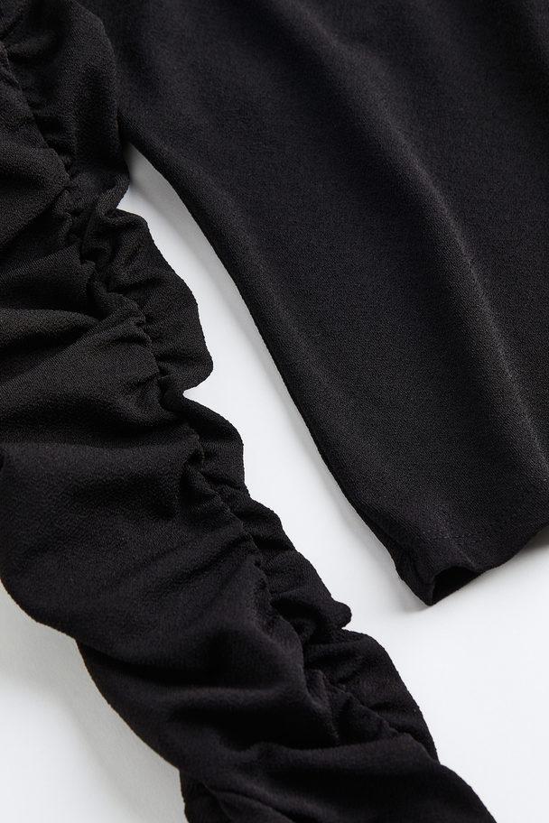 H&M H&m+ Gathered-sleeve Jersey Top Black