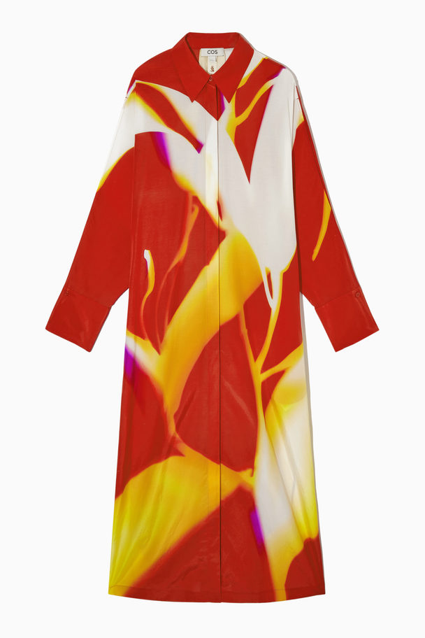 COS Long-sleeved Printed Silk-blend Maxi Dress Red