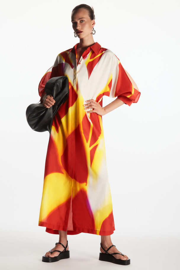 COS Long-sleeved Printed Silk-blend Maxi Dress Red