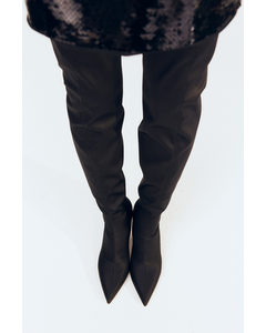 Over The Knee-boots I Sateng Sort