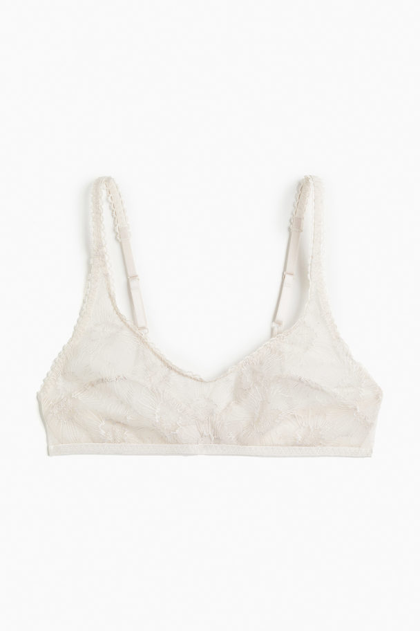 H&M Non-padded Embroidered Soft Bra Pale Beige