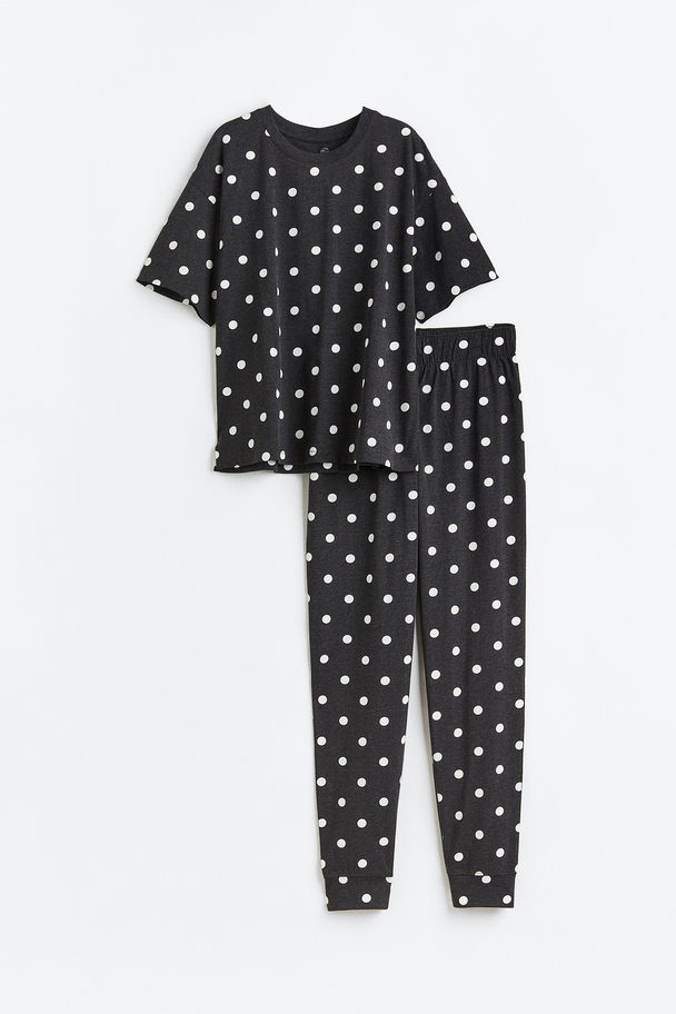 H&M Pyjamas I Trikå Mörkgrå/prickig