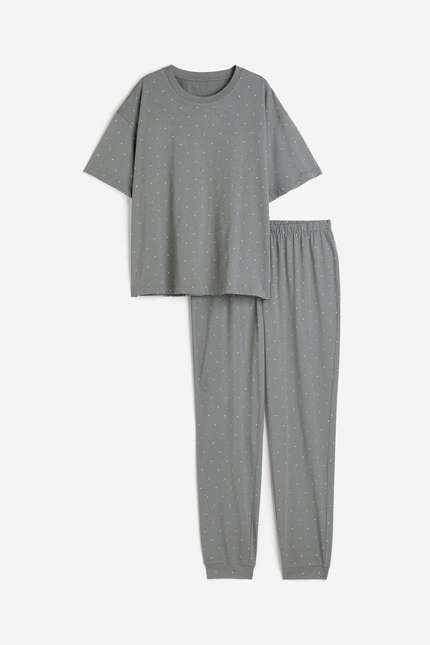 H&M Tricot Pyjama Grijs/stippen