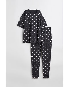 Tricot Pyjama Donkergrijs/stippen