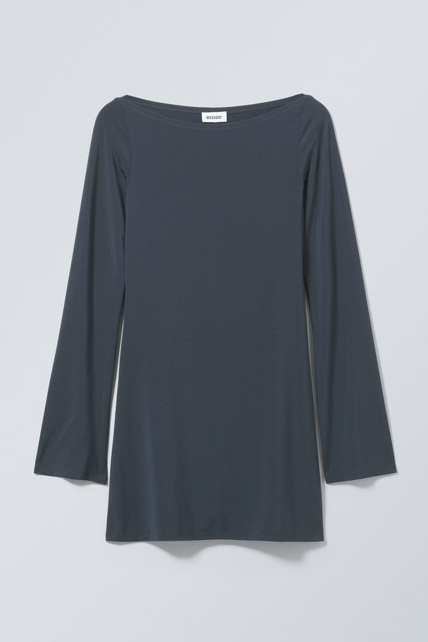 Weekday Era Boat Neck Mini Dress Dark Dusty Blue