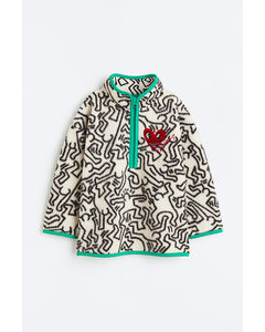 Besticktes Sweatshirt aus Teddyfleece mit Zipper Cremefarben/Keith Haring