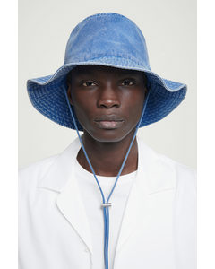 Drawstring Cotton Hat Blue