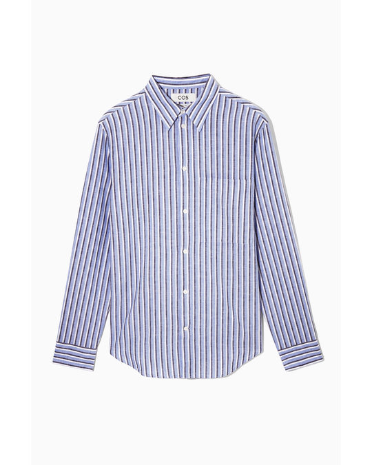 COS Regular-fit Striped Shirt Dark Blue
