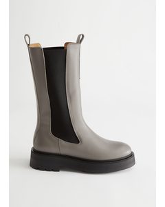 Tall Leather Chelsea Boots Light Grey