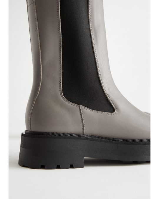 & Other Stories Tall Leather Chelsea Boots Light Grey