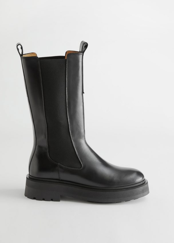 & Other Stories Tall Leather Chelsea Boots Black
