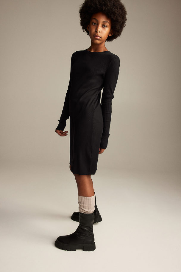 H&M Ribbed Cotton Dress Black