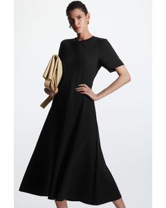 Short-sleeved Jersey Midi Dress Black