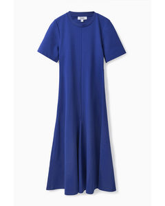 Short-sleeved Jersey Midi Dress Blue