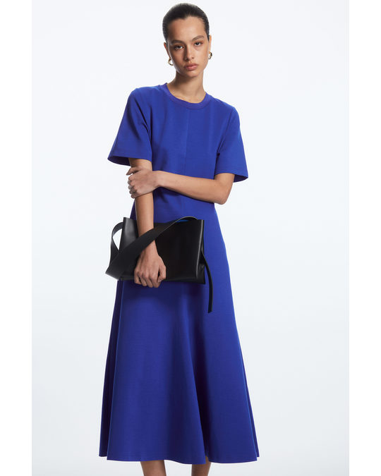 COS Short-sleeved Jersey Midi Dress Blue