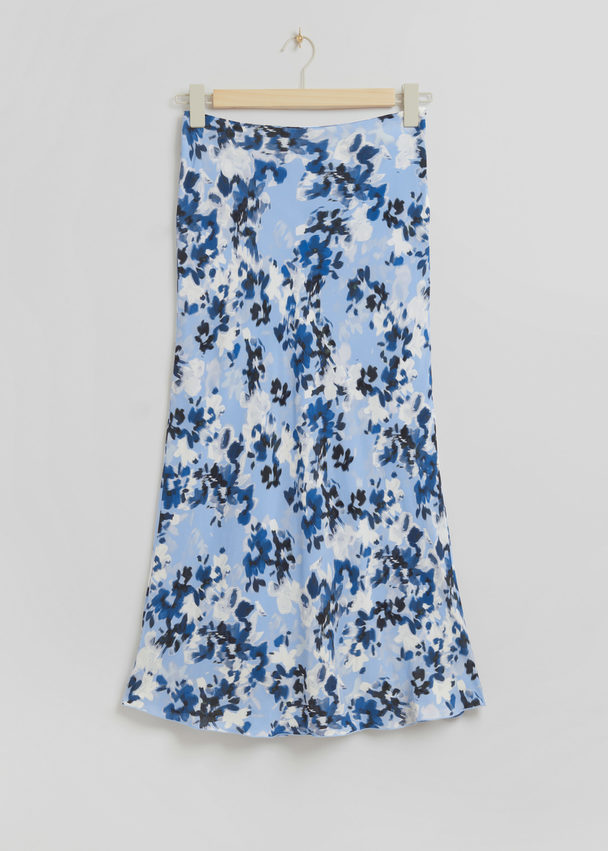 & Other Stories A-line Midi Skirt Light Blue Floral Print