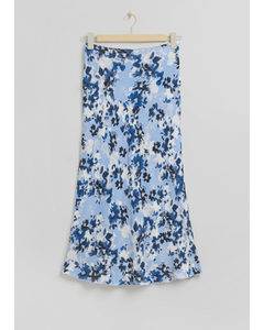 A-line Midi Skirt Light Blue Floral Print