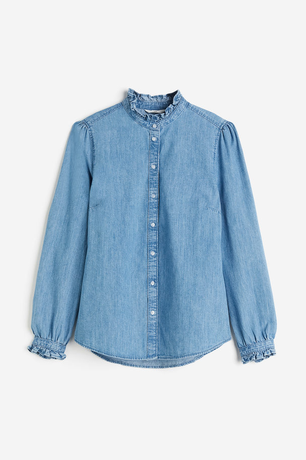 H&M Denimbluse mit Volants Helles Denimblau