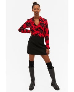 Black Flower Button Up Blouse Red With Black Flowers