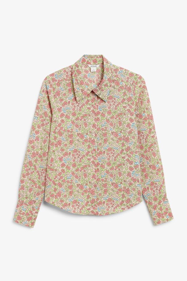 Monki Floral Button Up Blouse Pink With Flowers