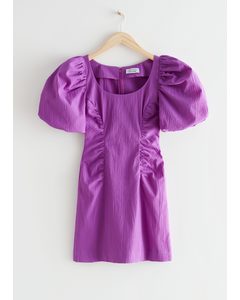 Textured Puff Sleeve Mini Dress Purple