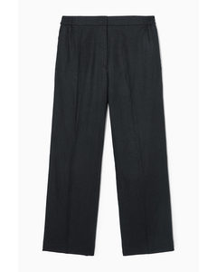 Wide-leg Tailored Linen Trousers Dark Navy