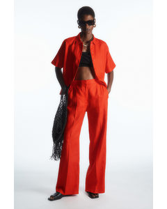 Wide-leg Tailored Linen Trousers Bright Orange