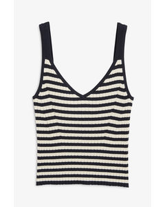 Fine Knit Singlet Top White And Blue Stripe