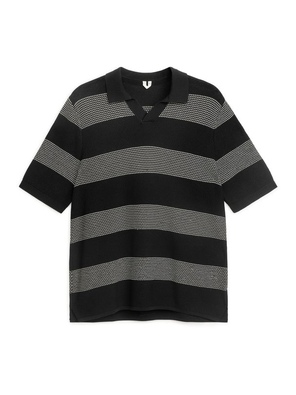 ARKET Textured Polo Shirt Dark Blue/striped