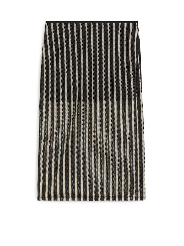 ARKET Striped Lace Skirt Black/white